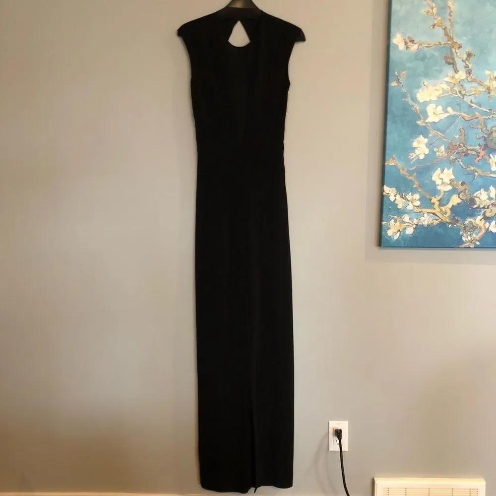 Rachel Zoe Amara Open Back High Slit Gown Dress Black 2 - Picture 2 of 10